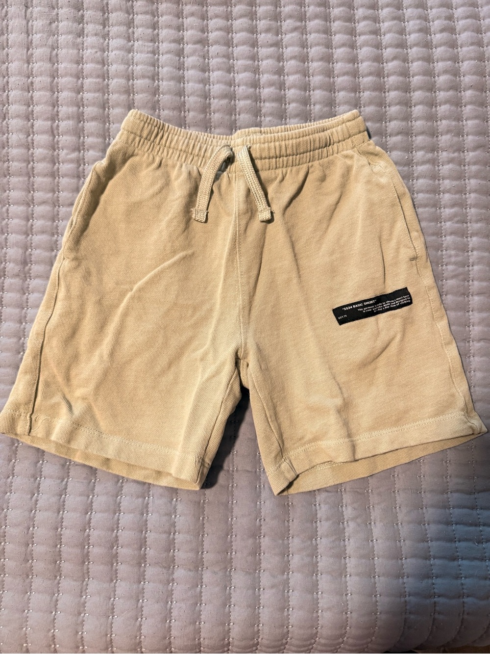 Kids Athletic Tan Drawstring Shorts with Patch Detail